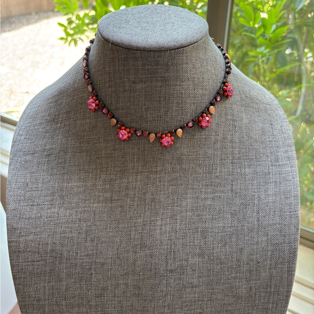 La Contessa by Mary DiMarco Pink Orange Pewter Choker Necklace Nature Inspired - Picture 3 of 6